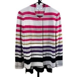 Misook Blazer Women's Size Medium Multicolor Striped Metallic Open Knit Cardigan